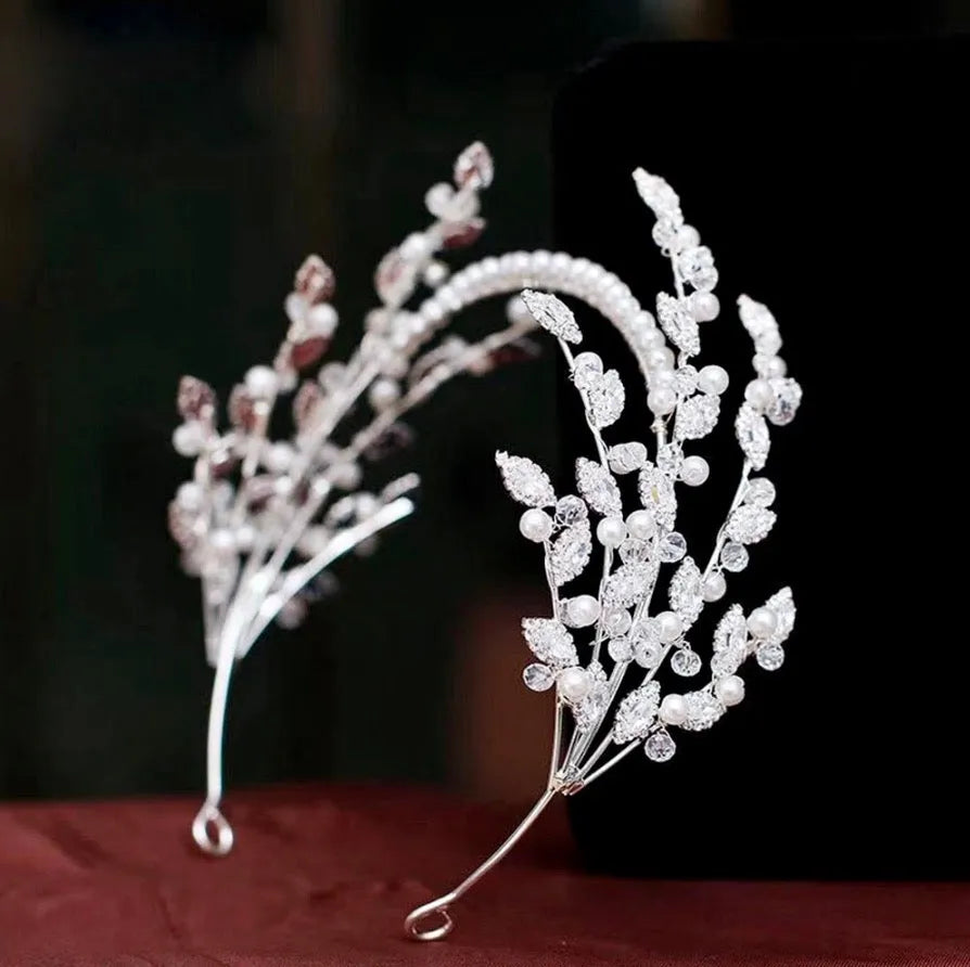 Wedding Hair Accessories - Pearl and Crystal Bridal Headband - Available in Silver and Gold