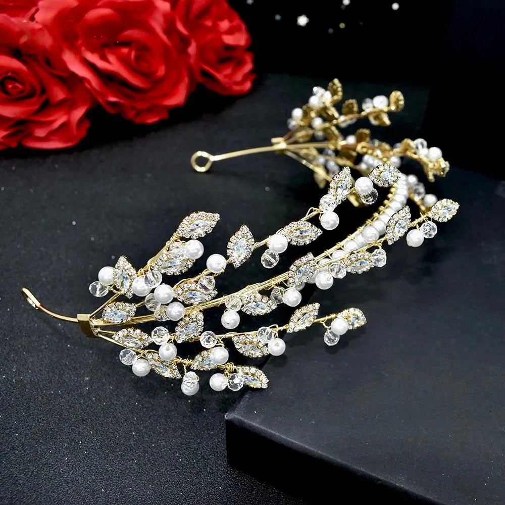 Wedding Hair Accessories - Pearl and Crystal Bridal Headband - Available in Silver and Gold