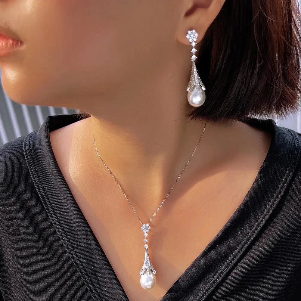 Wedding Pearl Jewelry - Pearl and Cubic Zirconia Bridal Jewelry Set