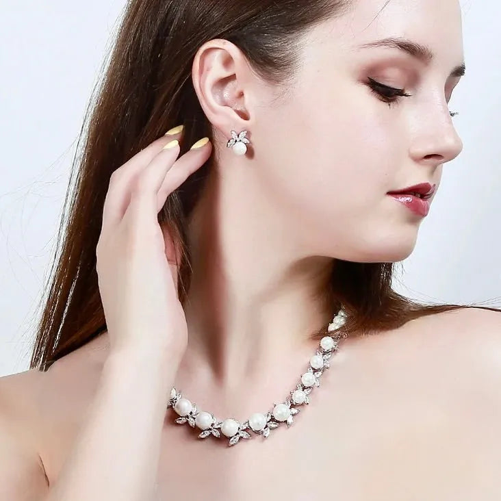 Wedding Jewelry - Luxury Pearl and CZ Bridal Jewelry Set