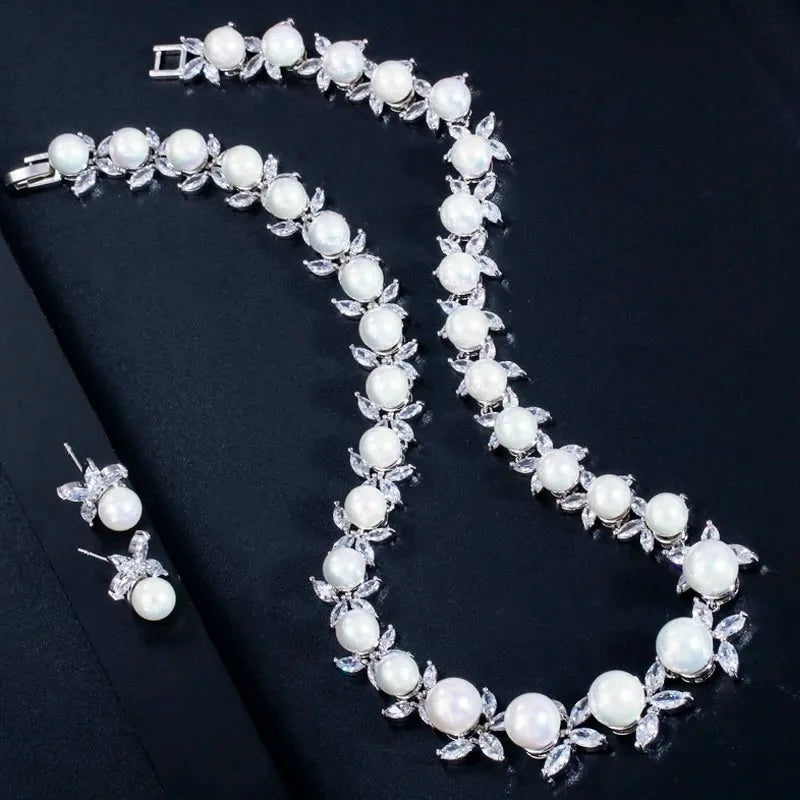 Wedding Jewelry - Luxury Pearl and CZ Bridal Jewelry Set