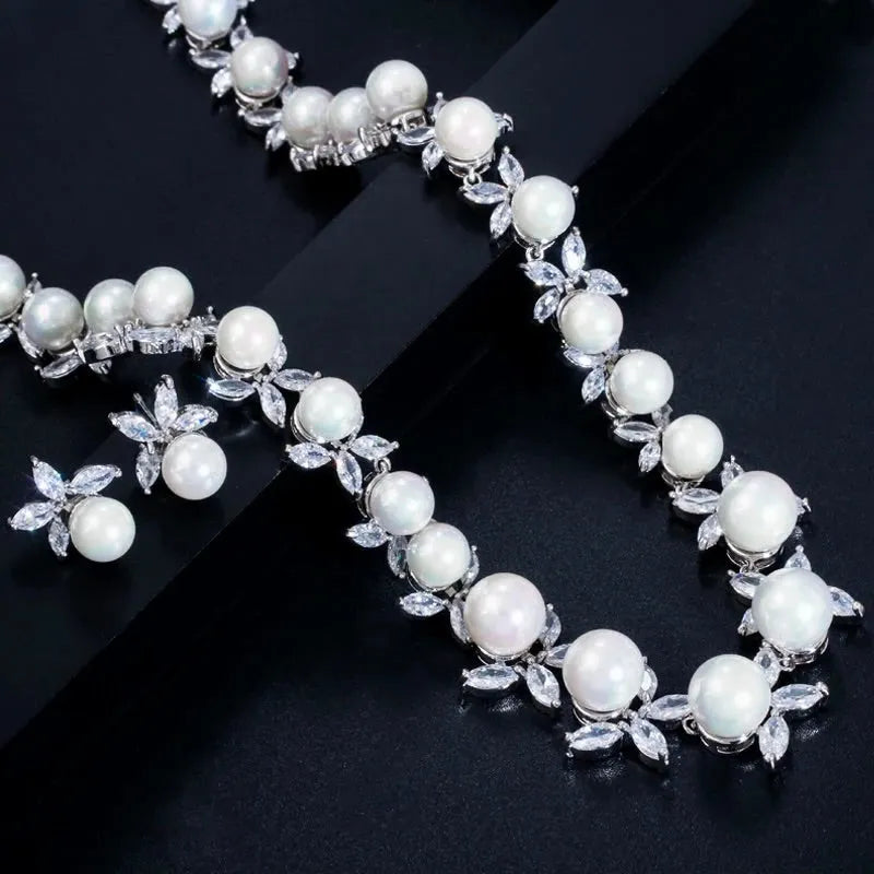 Wedding Jewelry - Luxury Pearl and CZ Bridal Jewelry Set