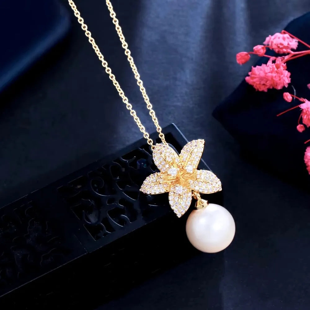 Pearl Wedding Jewelry - Pearl and Cubic Zirconia Jewelry Set - Available in Silver and Gold