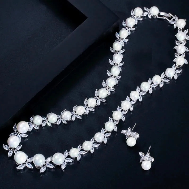 Wedding Jewelry - Luxury Pearl and CZ Bridal Jewelry Set