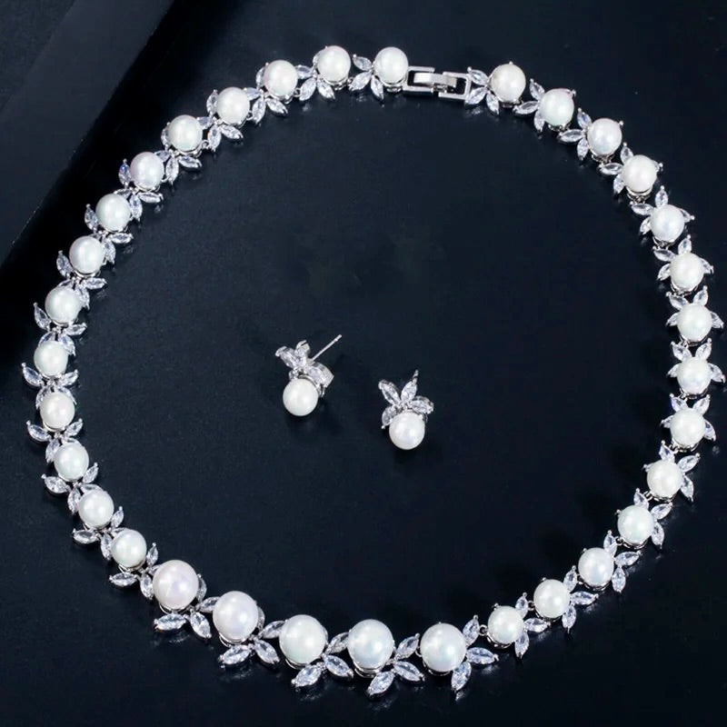 Wedding Jewelry - Luxury Pearl and CZ Bridal Jewelry Set