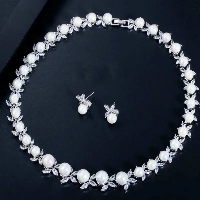 Wedding Jewelry - Luxury Pearl and CZ Bridal Jewelry Set