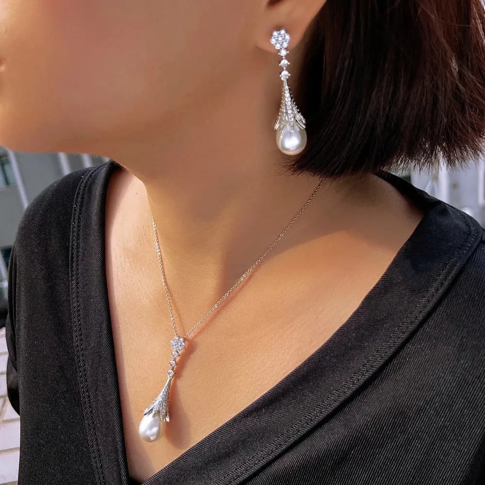 Wedding Pearl Jewelry - Pearl and Cubic Zirconia Bridal Jewelry Set