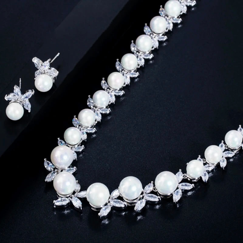 Wedding Jewelry - Luxury Pearl and CZ Bridal Jewelry Set
