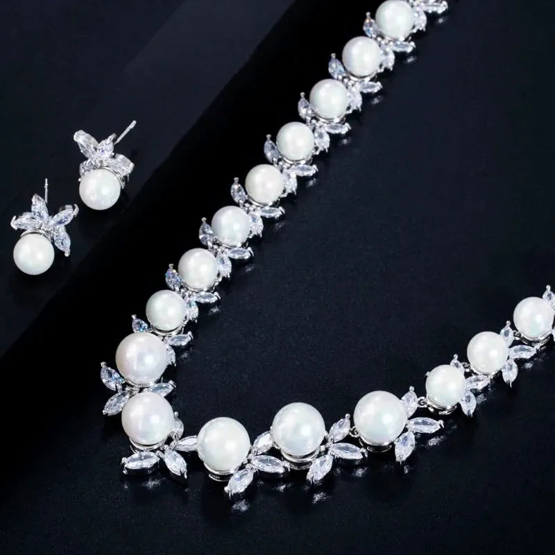 Wedding Jewelry - Luxury Pearl and CZ Bridal Jewelry Set