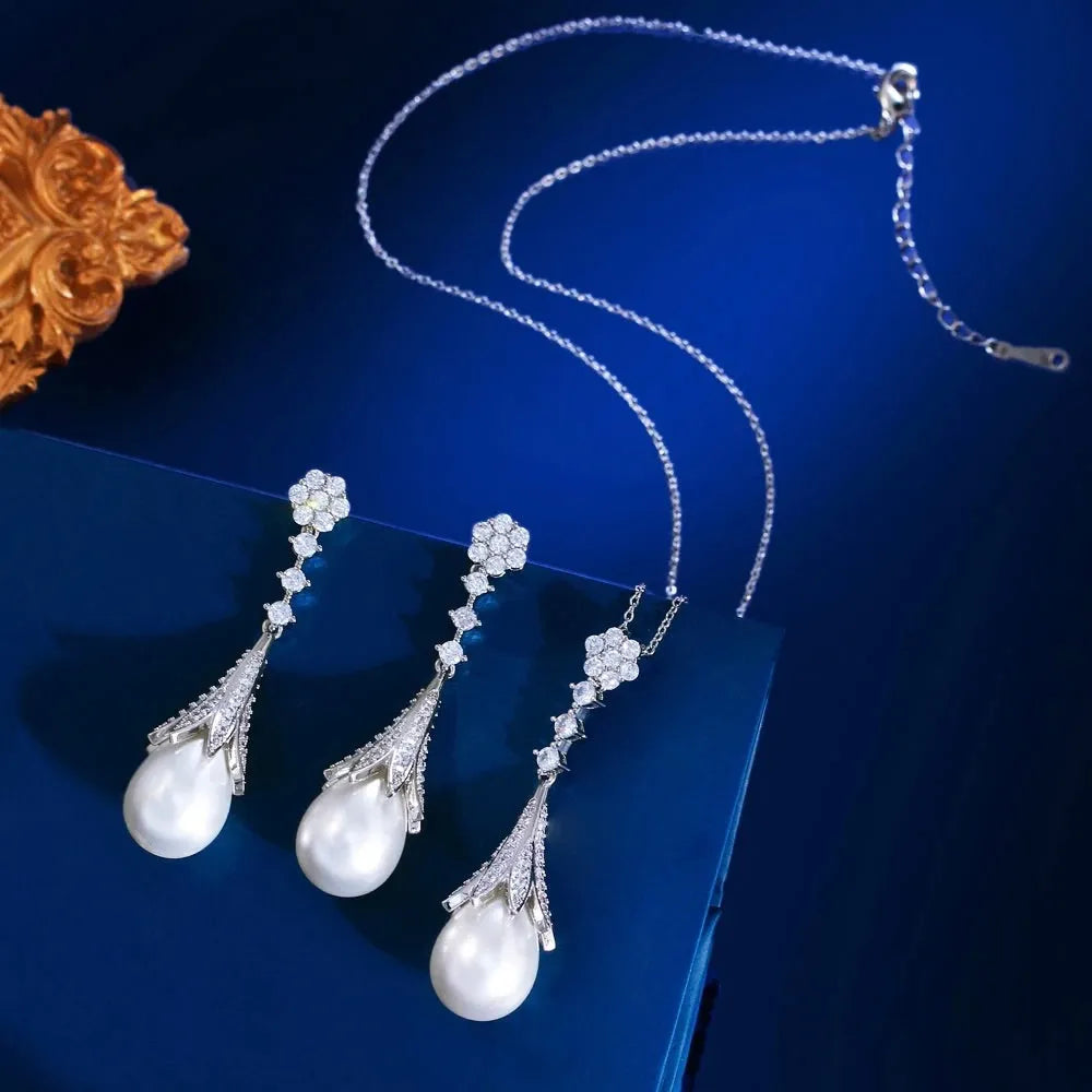 Wedding Pearl Jewelry - Pearl and Cubic Zirconia Bridal Jewelry Set
