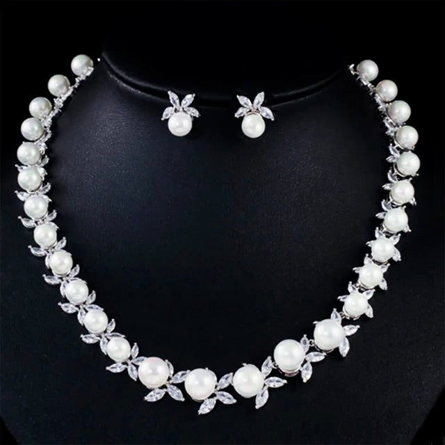 Wedding Jewelry - Luxury Pearl and CZ Bridal Jewelry Set