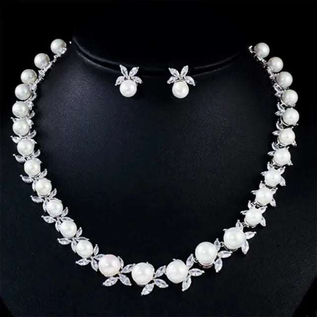 Wedding Jewelry - Luxury Pearl and CZ Bridal Jewelry Set