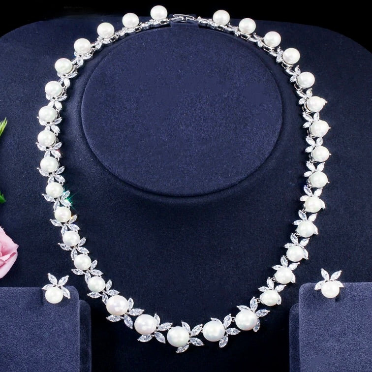 Wedding Jewelry - Luxury Pearl and CZ Bridal Jewelry Set