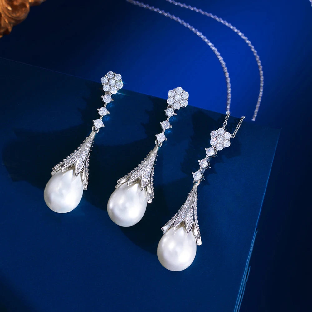 Wedding Pearl Jewelry - Pearl and Cubic Zirconia Bridal Jewelry Set