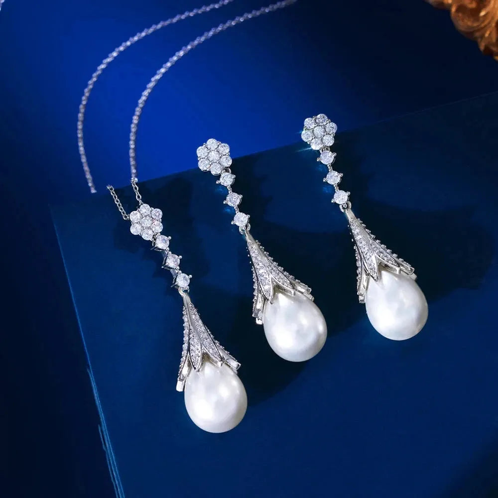 Wedding Pearl Jewelry - Pearl and Cubic Zirconia Bridal Jewelry Set