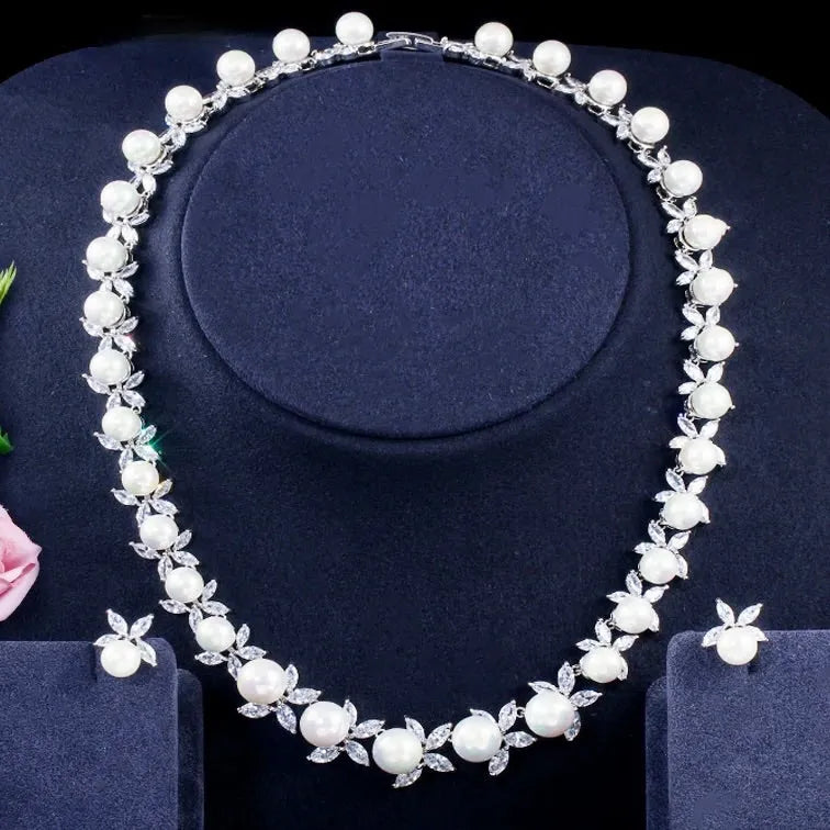 Wedding Jewelry - Luxury Pearl and CZ Bridal Jewelry Set