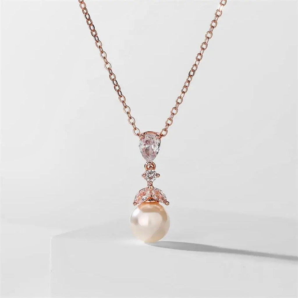 Wedding Jewelry - Pearl and Cubic Zirconia Bridal Jewelry Set - Available in Rose Gold and Silver