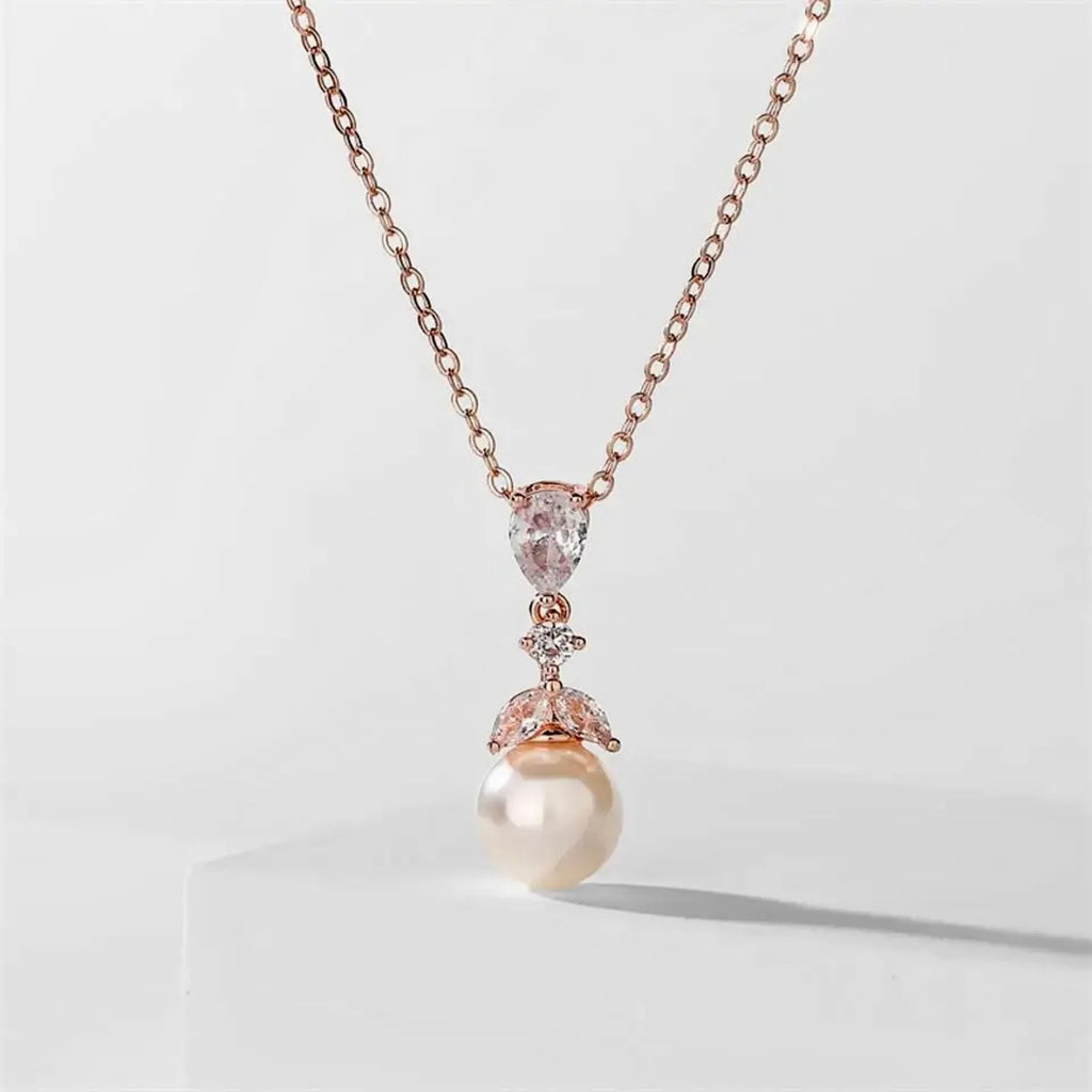 Wedding Jewelry - Pearl and Cubic Zirconia Bridal Jewelry Set - Available in Rose Gold and Silver
