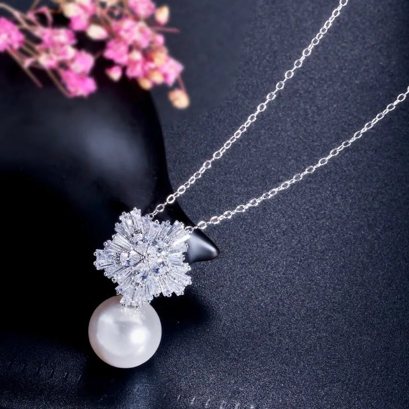 Wedding Pearl Jewelry - Winter Pearl Snowflake Bridal Jewelry Set