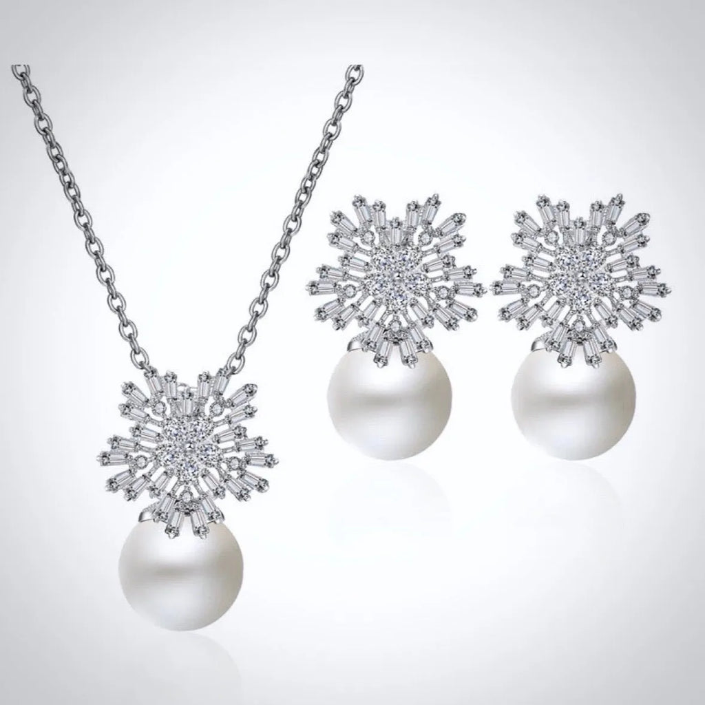 Wedding Pearl Jewelry - Winter Pearl Snowflake Bridal Jewelry Set
