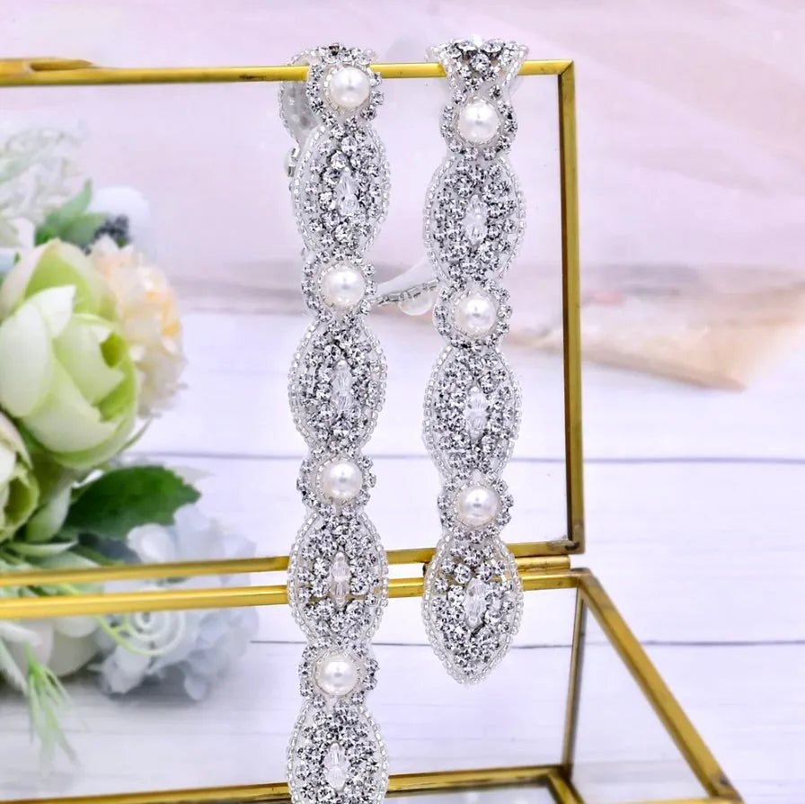 Wedding Accessories - Silver Pearl and Crystal Bridal Belt/Sash