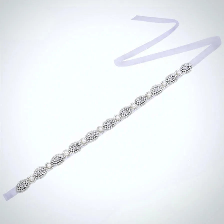 Wedding Accessories - Silver Pearl and Crystal Bridal Belt/Sash