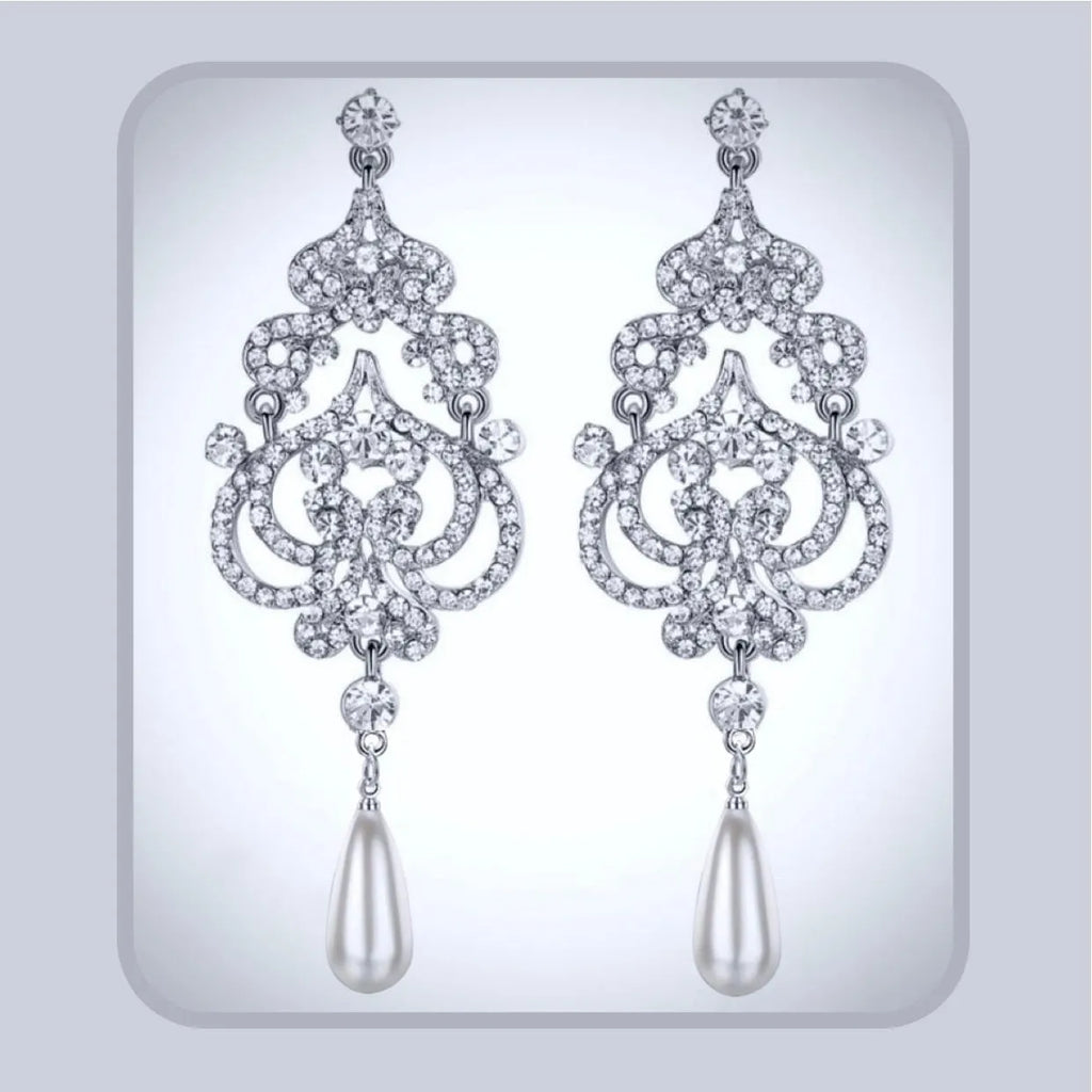 Wedding Jewelry - 'Kelsey' Pearl and Rhinestone Bridal Earrings