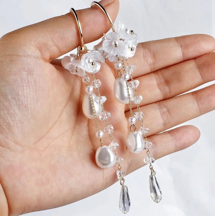 Wedding Pearl Jewelry - Bohemian Pearl and Crystal Bridal Earrings