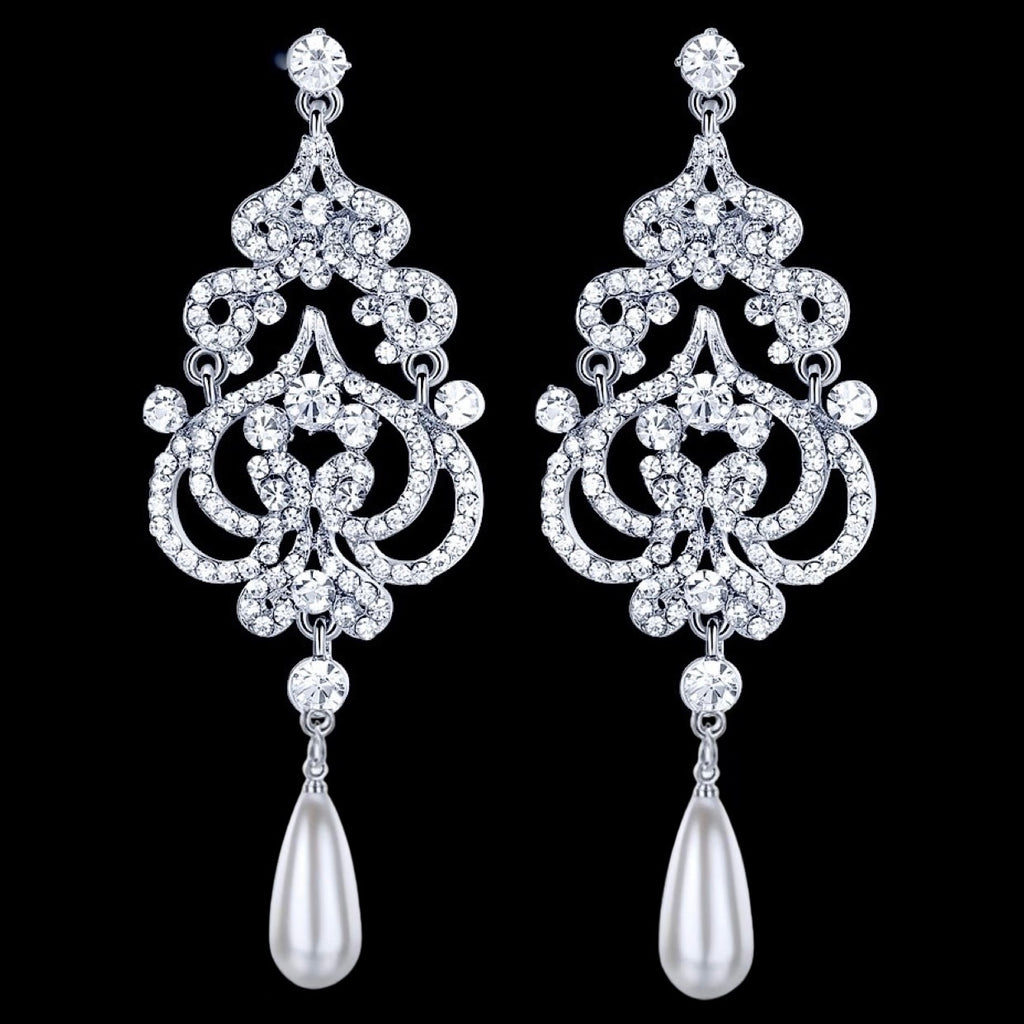 Wedding Jewelry - 'Kelsey' Pearl and Rhinestone Bridal Earrings