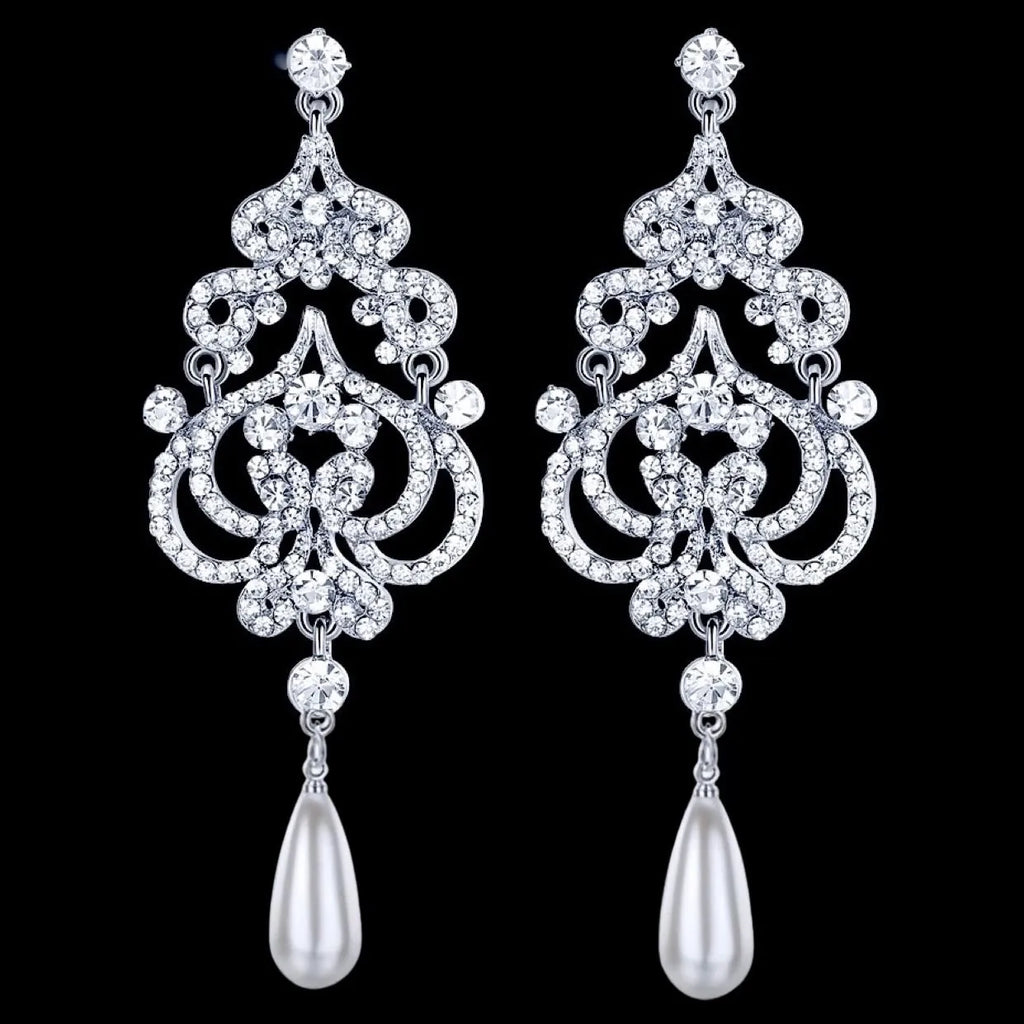 Wedding Jewelry - 'Kelsey' Pearl and Rhinestone Bridal Earrings