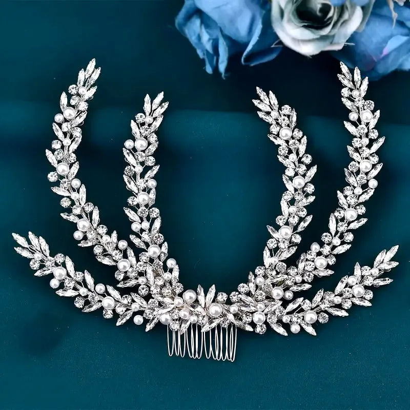 Silver Bridal Headdress with Crystals & Pearls | Wedding Hair Accessory