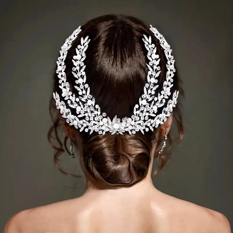 Silver Bridal Headdress with Crystals & Pearls | Wedding Hair Accessory