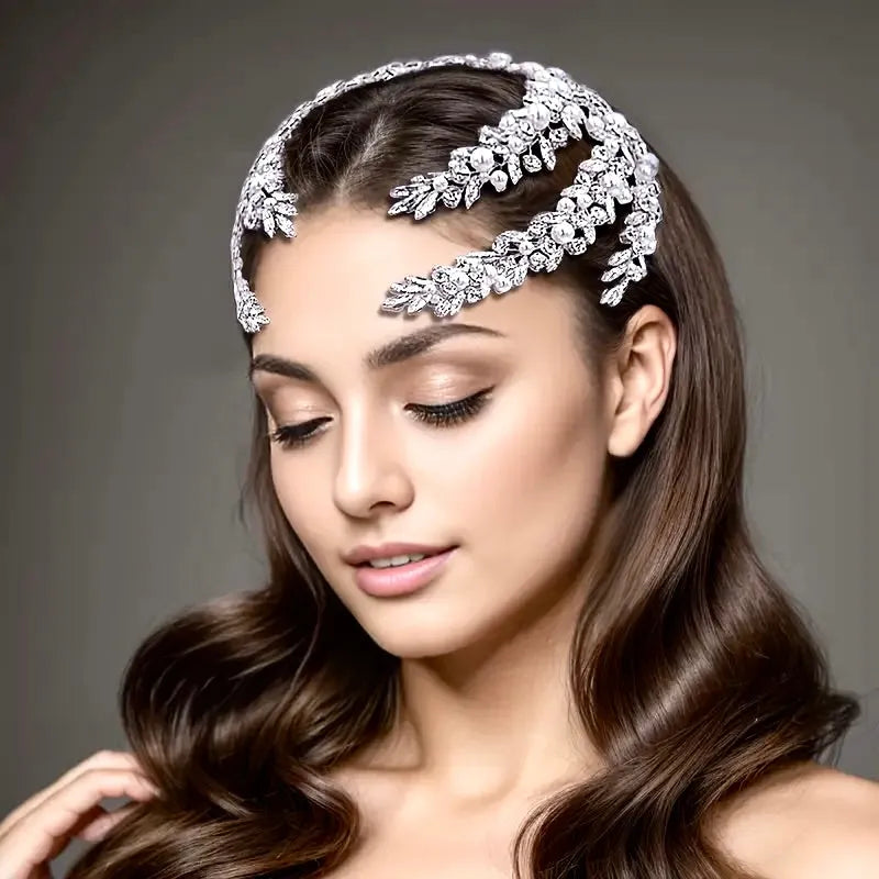 Silver Bridal Headdress with Crystals & Pearls | Wedding Hair Accessory