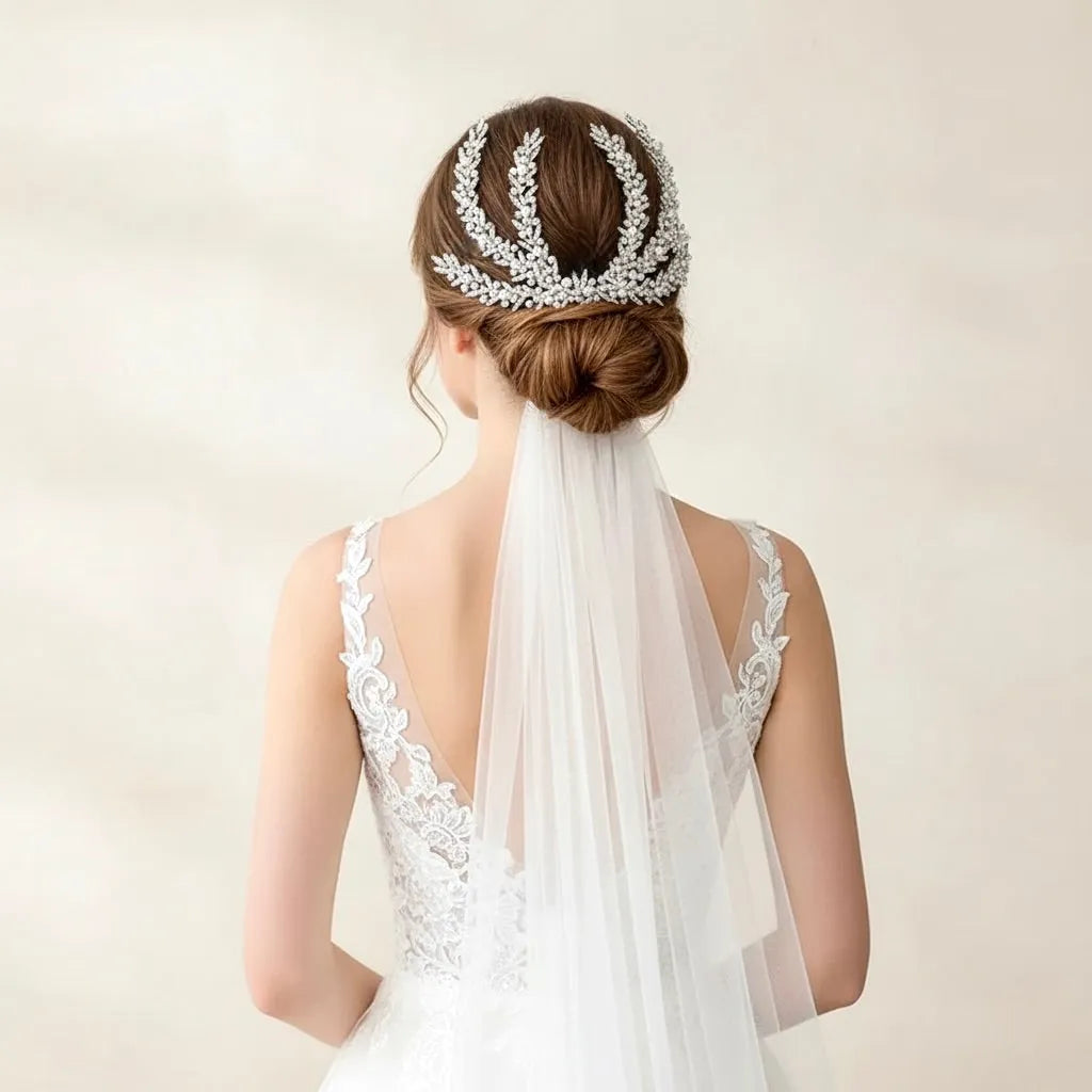 Silver Bridal Headdress with Crystals & Pearls | Wedding Hair Accessory