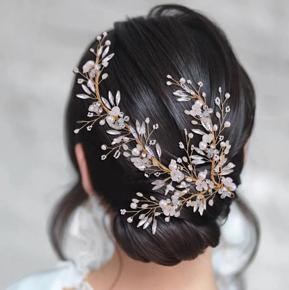 Wedding Hair Accessories - Pearl and Crystal Bridal Hair Clip/Vine - Available in Silver and Gold