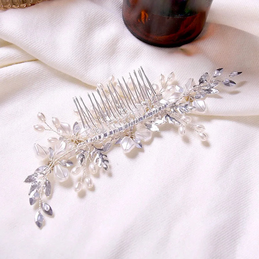 Wedding Hair Accessories - Silver Pearl and Crystal Bridal Hair Comb