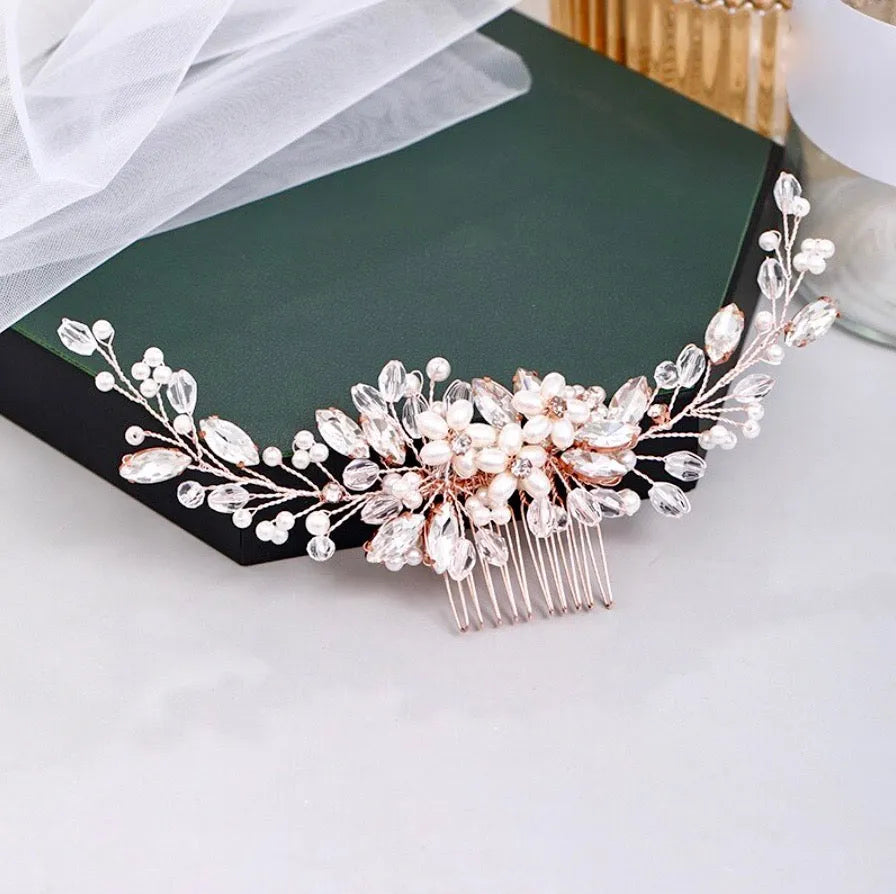Wedding Hair Accessories - Pearl and Crystal Bridal Hair Comb - Available in Silver, Rose Gold and Yellow Gold