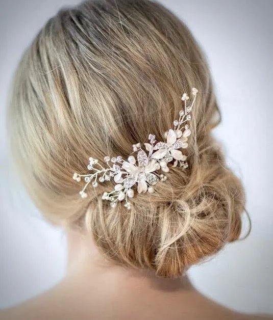 Wedding Hair Accessories - Silver Pearl and Crystal Bridal Hair Comb