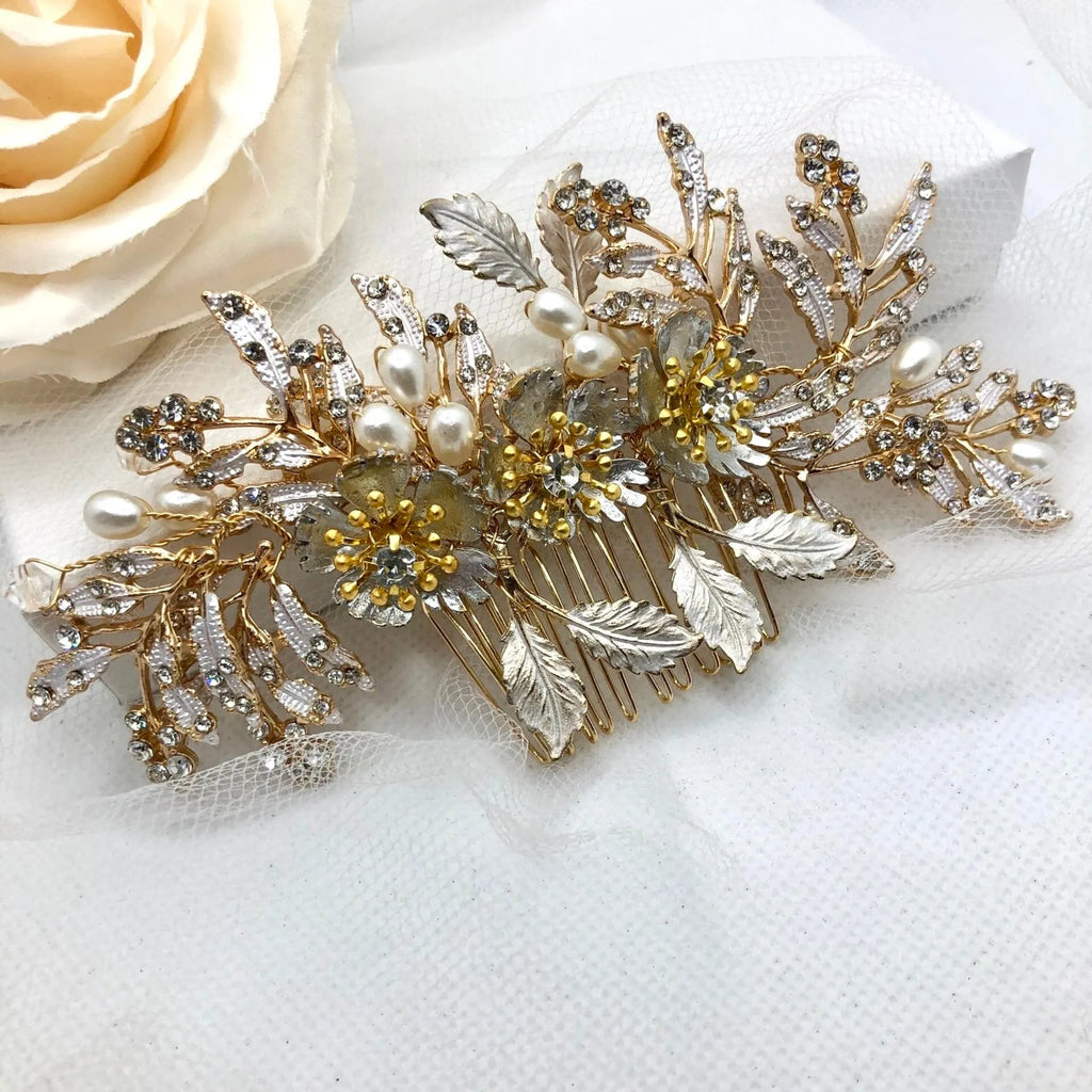 Wedding Hair Accessories - Pearl and Crystal Bridal Hair Comb - Available in Silver and Gold