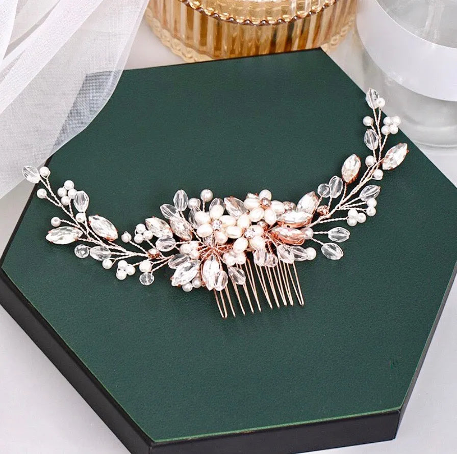 Wedding Hair Accessories - Pearl and Crystal Bridal Hair Comb - Available in Silver, Rose Gold and Yellow Gold