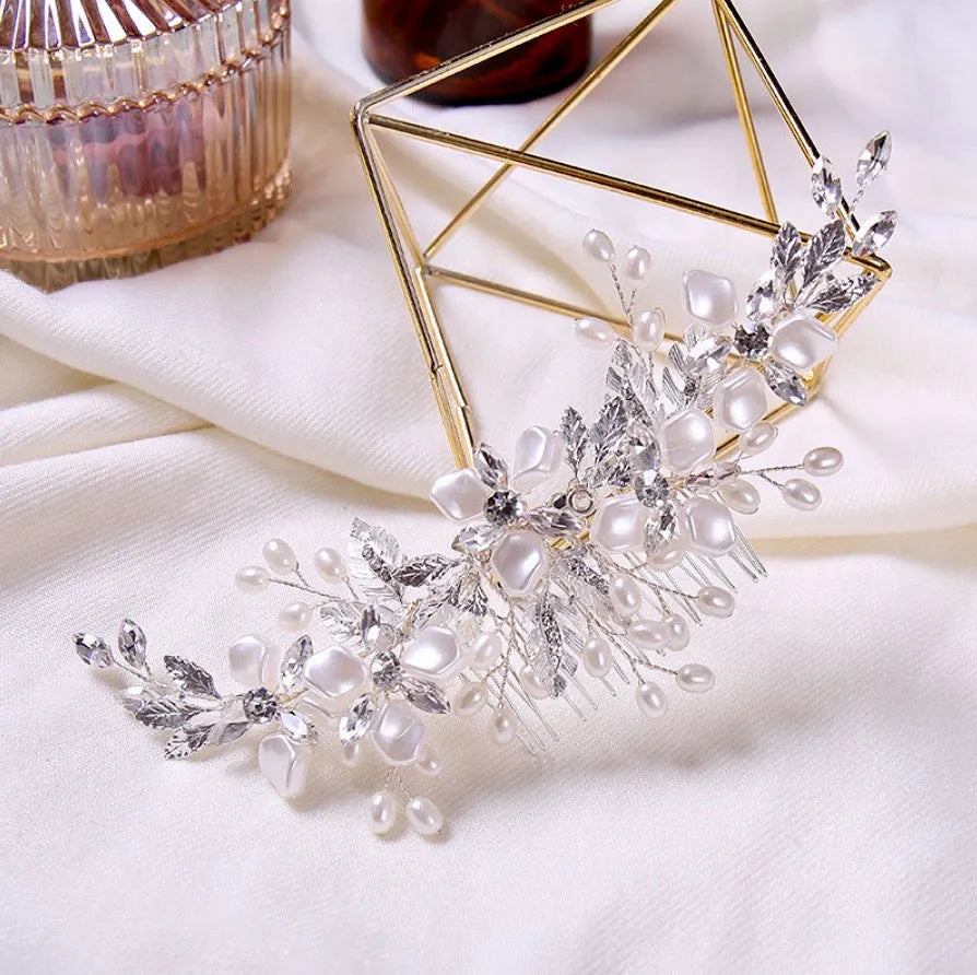 Wedding Hair Accessories - Silver Pearl and Crystal Bridal Hair Comb