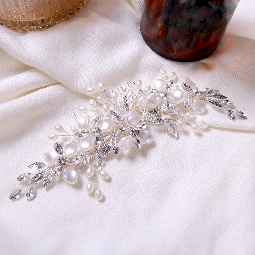 Wedding Hair Accessories - Silver Pearl and Crystal Bridal Hair Comb