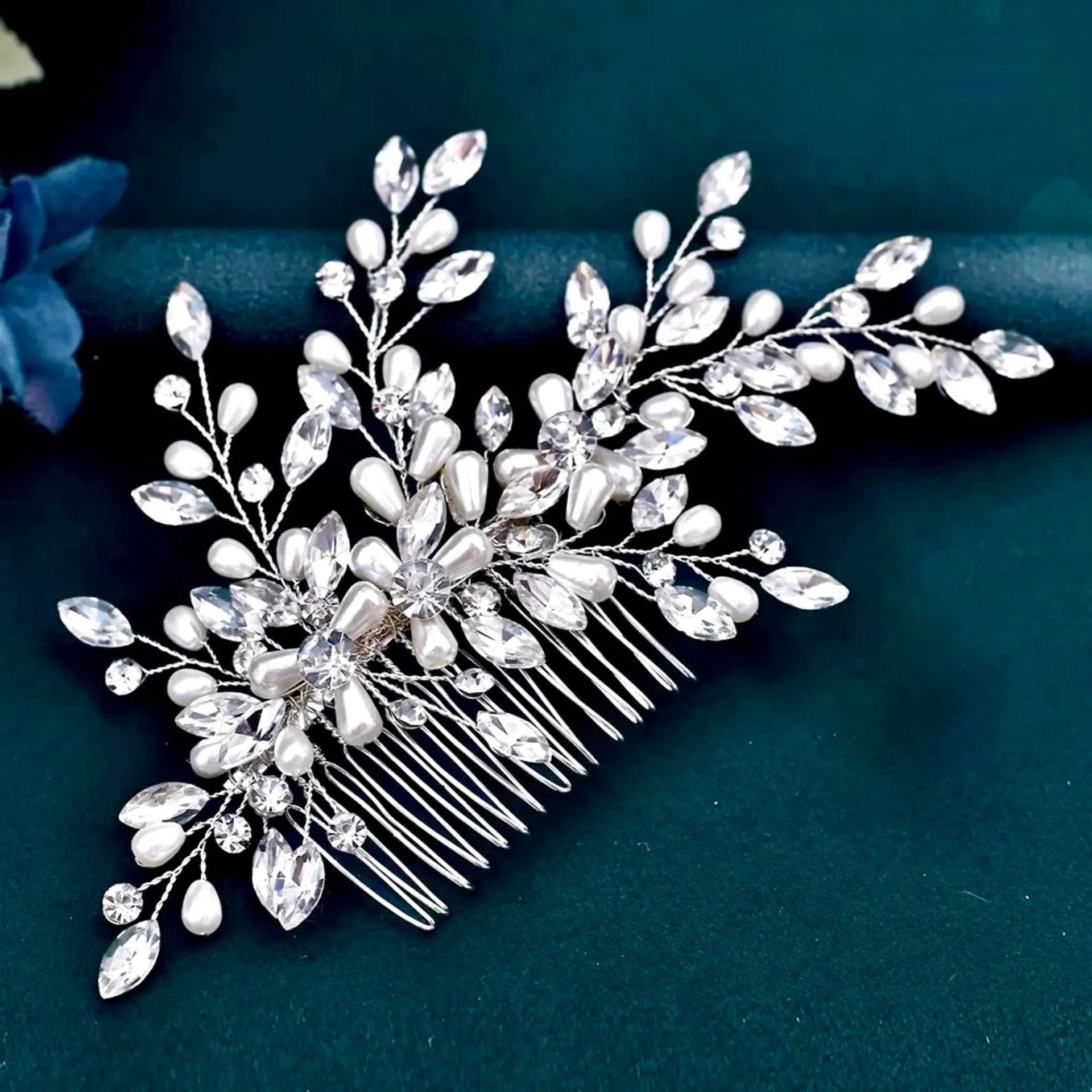 Gold and Silver Floral Hair Comb with Pearl and Crystal Accents Bridal Hair Comb with Pearl Rhinestone Flowers - Cassandra Lynne main image 2