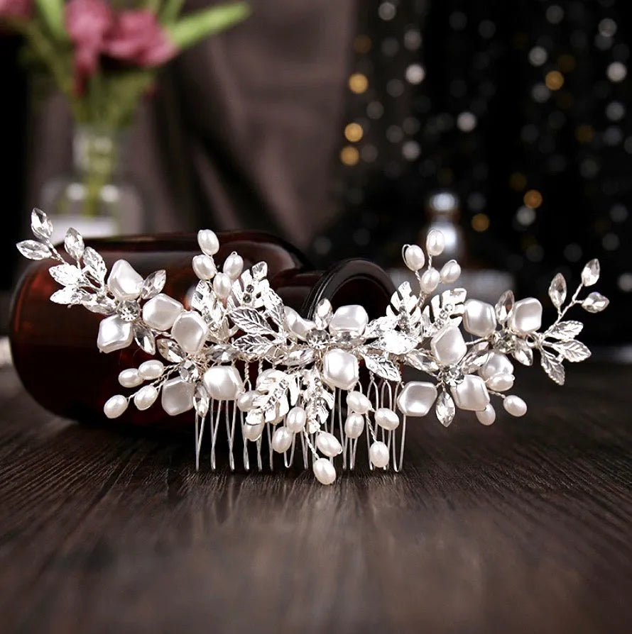 Wedding Hair Accessories - Silver Pearl and Crystal Bridal Hair Comb