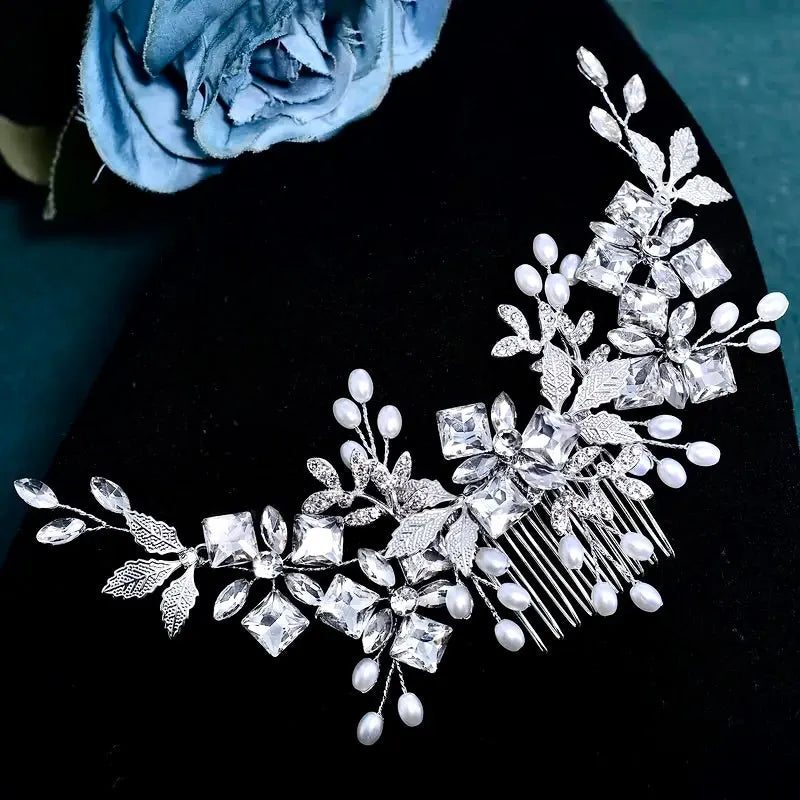 Bridal Hairpiece | Silver Wedding Hair Accessory with Pearls & Crystals