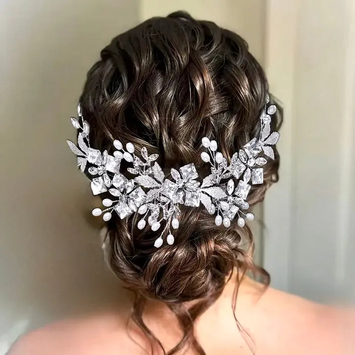 Bridal Hairpiece | Silver Wedding Hair Accessory with Pearls & Crystals