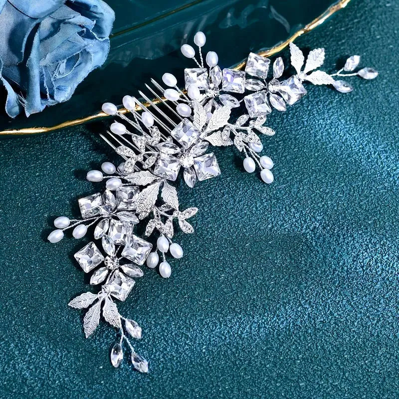 Bridal Hairpiece | Silver Wedding Hair Accessory with Pearls & Crystals