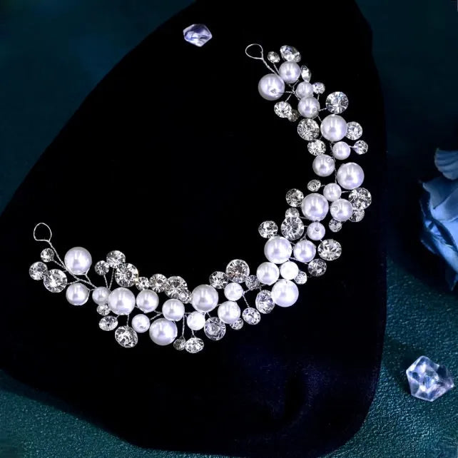 Wedding Hair Accessories - Pearl and Crystal Bridal Short Hair Vine