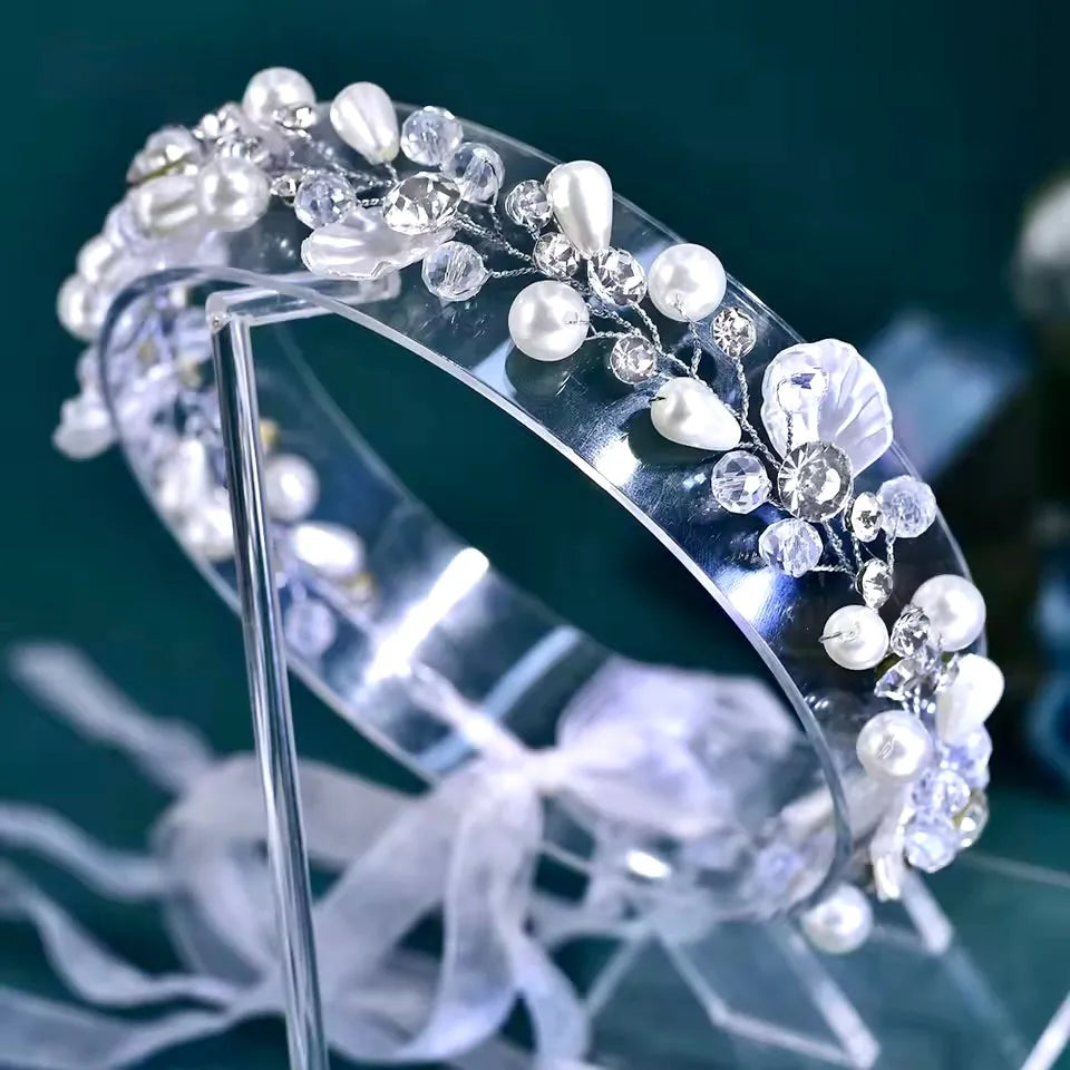 Ember Pearl & Crystal Wedding Headband / Vine – Elegant  display picture 2