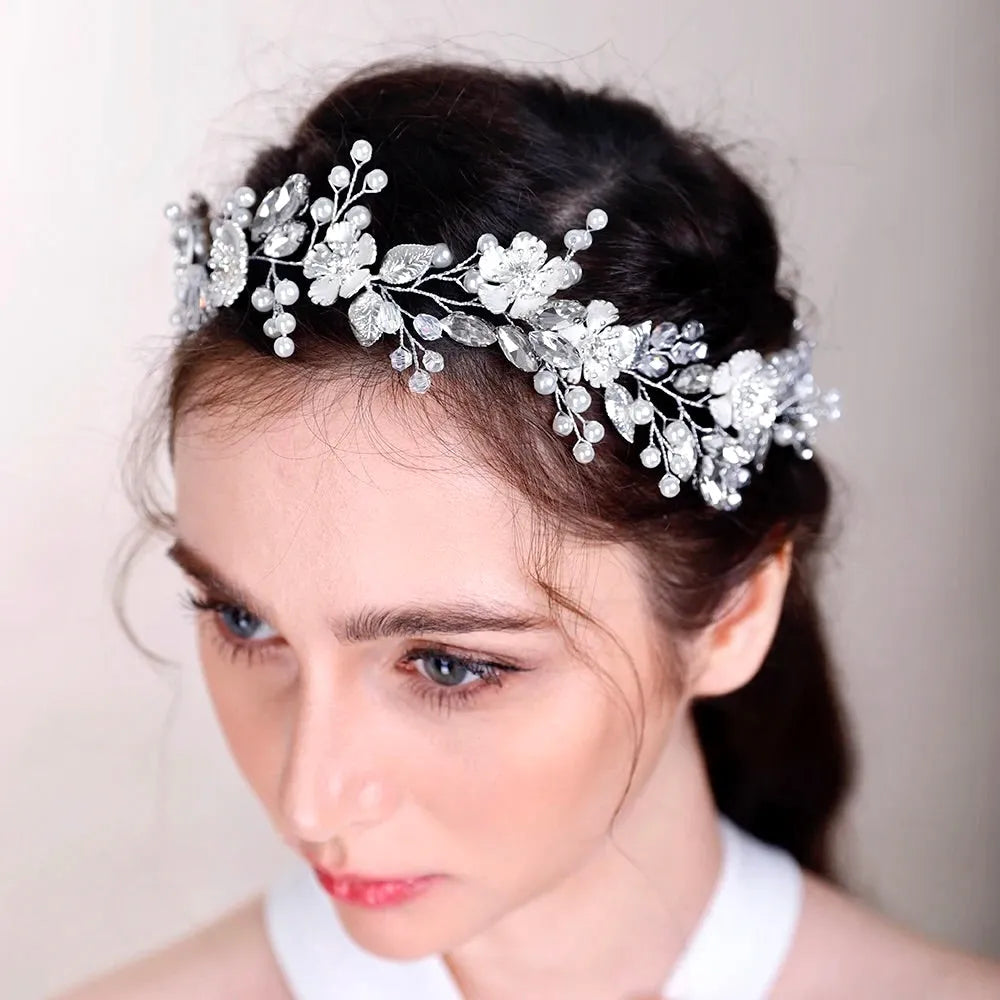 Wedding Hair Accessories - Pearl and Crystal Bridal Headband - Available in Silver and Gold